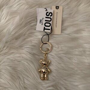 TOUS Metal Teddy Bear Key Ring Bag Charm in Gold